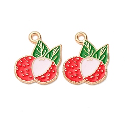 Litchi Подвески из сплава фруктов и эмали, золотой свет, личи, 17.5x15x1 мм, отверстие : 1.6 мм