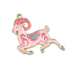 Pink Подвески из эмали и сплава, козьи амулеты, золотые, розовые, 30x26x1 мм, отверстие : 1.8 мм