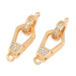 Real 18K Gold Plated Brass Micro Pave Clear Cubic Zirconia Fold Over Clasps, Real 18K Gold Plated, 23x8x7.5mm, Hole: 1.4mm