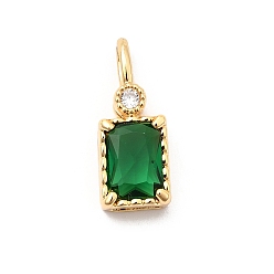Зеленый Латунь с кубическим цирконием подвеской, прямоугольник амулеты, без никеля , реальный 18 k позолоченный, зелёные, 16.5x6.5x4 мм, отверстие : 3.7x2 мм