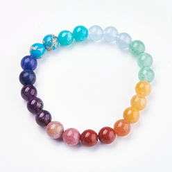 Mixed Stone Chakra Jewelry, Gradient Color Mixed Stone Stretch Bracelets, Round, 2 inch(5.15cm)
