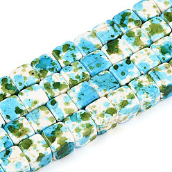Средний Бирюзовый С напылением окрашенные синтетические бирюзовые бусинки, окрашенные, кубические, средне бирюзовый, 5.5~6x5.5~6x5.5~6 мм, отверстие : 0.8~1 мм, около 63 шт / нитка, 14.76'' (37.5 см)