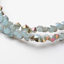 Светло-голубой Гальванические стеклянные бусины, имитация нефрита, с половиным покрытием, алмаз, светло-голубой, 4x4 мм, отверстие : 1 мм, около 143 шт / нитка, 11.8 дюйм