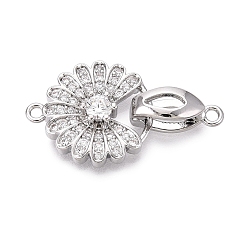 Платина Латунное микропейв, прозрачный кубический цирконий, складные застежки, цветок, платина, 27 мм, Цветок: 17x15x3 мм, застежка : 13x5x5 mm