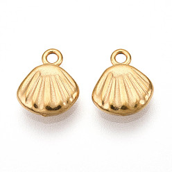 Настоящее золото 18K 304 прелести нержавеющей стали, ионное покрытие (ip), шарм в форме ракушки, реальный 18 k позолоченный, 9x8x2 мм, отверстие : 1.2 мм