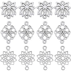 Античное Серебро 90шт 3 стили подвески из сплава в тибетском стиле, ссылки цветок лотоса, античное серебро, 15~20x14~21x1.5~2 мм, отверстие : 1~1.5 мм, 30 шт / стиль