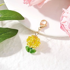 Желтый Фрукты в горшках из искусственной императорской яшмы и стеклянных бусин подвесные украшения, с 304 из нержавеющей стали Lobster Claw застежками, желтые, 45 мм