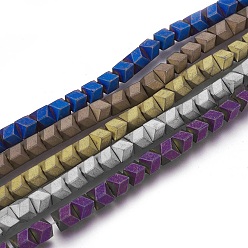 Mixed Color Electroplated Non-magnetic Synthetic Hematite Beads Strands, Frosted, Mixed Color, 6x5.5x6mm, Hole: 1mm, about 74pcs/strand, 15.94 inch(40.5cm)