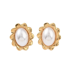 Золотой Ионное покрытие (IP) 304 серьги-гвоздики из нержавеющей стали с имитацией жемчуга ABS для женщин, цветок, золотые, 20x18 мм