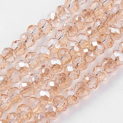 Pale Goldenrod Electroplate Glass Beads Strands, Faceted Rondelle, Pale Goldenrod, 4x3mm, Hole: 1mm, about 123~127pcs/strand, 16.5~16.9 inch(42~43cm)