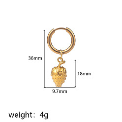Клубника 304 серьги-кольца из нержавеющей стали, реальный 18 k позолоченный, клубника, 36x9.7 мм
