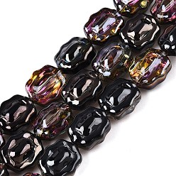 Черный Стеклянные бусины с гальваническим покрытием , цветок, чёрные, 12x10x6~6.5 мм, отверстие : 1 мм, около 55 шт / нитка, 26.93'' (68.4 см)