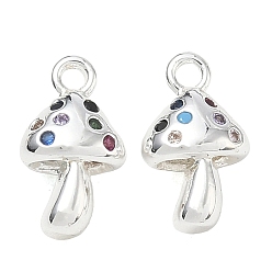 Argent Breloques en laiton zircon cubique micro pavé, charmes de champignons, argenterie, 12x7x5mm, Trou: 1.4mm