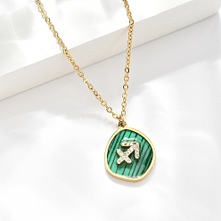 Стрелец 304 ожерелья с подвесками в виде созвездий из нержавеющей стали с микропаве из кубического циркония, с синтетическим малахита, золотые, Стрелец, 17.72 дюйм (45 см) в длину + 50 удлинитель мм