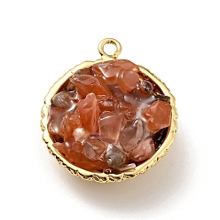 Красный Агат Подвески из натурального сердолика, с реечным покрытием из латуни с покрытием из настоящего золота 18k, круглые, без кадмия, без никеля и без свинца, 24x20x10~13 мм, отверстие : 1.8 мм