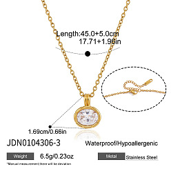 Oval 304 Stainless Steel Pave Clear Cubic Zirconia Geometric Pendant Necklaces for Women, Golden, Oval, 17.72 inch(45cm), Pendant: 16.9mm