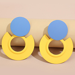 Gold Baking Paint Alloy Round Stud Earrings for Women, Gold, 65x50mm