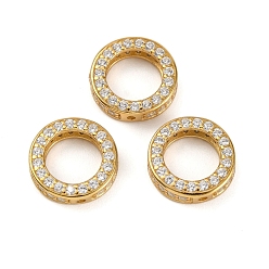 Настоящее золото 18K 925 оправы из стерлингового серебра с микропаве из прозрачных кубических цирконий, плоско-круглые, реальный 18 k позолоченный, 10x3 мм, отверстие : 0.9 мм, внутренний диаметр: 6.5 мм