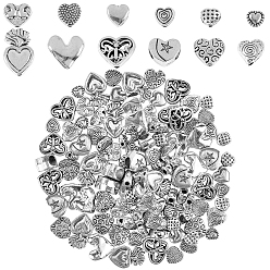 Античное Серебро 120 шт 12 стили бусины из сплава в тибетском стиле, без кадмия и без свинца, сердце, античное серебро, 5~15x5~12x3~6.5 мм, отверстие : 1~1.9 мм, 10 шт / стиль