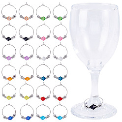 Mixed Color 24Pcs 12 Colors Transparent Acrylic with Brass Bead Glass Wine Glass Charms, with Wine Glass Charms Ring, Platinum, Mixed Color, 32mm, 2pcs/color