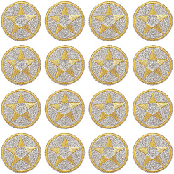 Золотистый 30 шт. Компьютеризированная вышивка на ткани утюгом / пришивание заплат, аксессуары для костюма, аппликация, плоские круглые со звездой, золотые, 44 мм