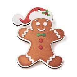 Gingerbread Man Броши с рождественской тематикой из дерева для женщин, железа контакты, Колобок, 51x41 мм, отверстие : 2 мм