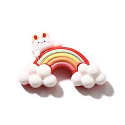 Радуга Кабошоны из непрозрачной смолы на тему кролика, красочный, радуга, 22.5x33.5x7.5 мм