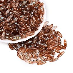 Brun Saddle Perles de verre transparentes Picasso, trou rond, ovale, selle marron, 12.5~13x4~4.5mm, Trou: 0.9~1mm, environ 1360 pcs / livre