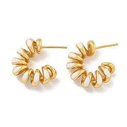 Белый Серьги-гвоздики из латуни с реечным покрытием, с эмалью, без кадмия и без свинца, долговечный, реальный 18 k позолоченный, изогнутая линия, белые, 22x7 мм