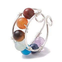Silver Chakra Theme Natural & Synthetic Mixed Gemstone Cuff Earrings, Copper Wire Non Piercing Earrings, Silver, 17.5x9x20mm