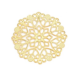 Золотой Железные филигранные столярные ссылки, гравированные металлические украшения, цветок, золотые, 48x48x0.5 мм, отверстие : 1.8~2.9 мм