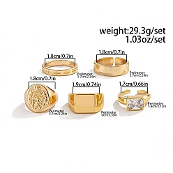 Light Gold Открытые кольца на палец/манжету из сплава со стразами для мужчин, разнообразные, широкая полоса кольца, золотой свет, 17~19 мм, о 5 шт / комплект