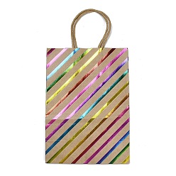Stick Радужные цветные подарочные сумки из крафт-бумаги с тиснением, Прямоугольные пакеты для покупок с ручками из бумажной бечёвки., придерживаться, 15x8x21 см