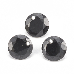 Black Cubic Zirconia Charms, Faceted, Flat Round, Black, 6x3.5mm, Hole: 0.8mm