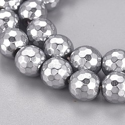 Platin beschichtet PVD-Vakuumbeschichtung magnetische Stränge synthetischer Hämatitperlen, facettiert, Runde, Platin beschichtet, 10 mm, Bohrung: 1.5 mm, ca. 40 Stk. / Strang, 15.28 Zoll (38.8 cm)