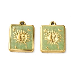Темный Морско-зеленый 304 подвески из нержавеющей стали, прямоугольник с лунными подвесками, с эмалью, ионное покрытие (ip), золотые, темно-зеленый, 18.5x14x2 мм, отверстие : 1.2 мм