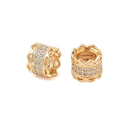 Золотой Латунь микропаве прозрачный кубический цирконий европейский бисер, бусины с большим отверстием, колонка, без никеля , золотые, 9x8 мм, отверстие : 6 мм