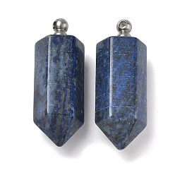 Ляпис-Лазурь Подвески для флаконов духов из натурального лазурита, граненые подвески-пули для бутылок с 304 винтовыми дужками из нержавеющей стали, цвет нержавеющей стали, 42~44x16~16.5x14~14.5 мм, отверстие : 2.5 мм