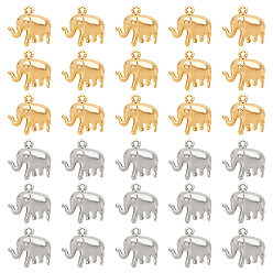 Mixed Color 30Pcs 2 Colors Brass Pendants, Elephant, Mixed Color, 14x15x5mm, Hole: 1mm, 15pcs/color