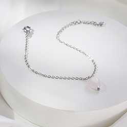 Нержавеющая Сталь Цвет Элегантные стеклянные браслеты с подвесками, браслеты-цепочки из нержавеющей стали для женщин, сердце, цвет нержавеющей стали, 6-3/4 дюйм (17 см)