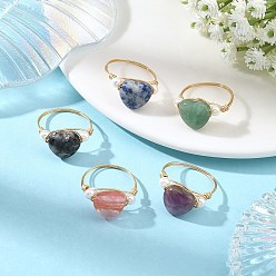Mixed Stone Gemstone & Shell Pearl Copper Wire Finger Rings for Women, Heart, US Size 9(18.9mm)
