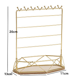 Golden Rectangle Iron Jewelry Display Tower Stands with Wood Base, Jewelry Organizer Holder for Earrings, Bracelet, Necklace Storage, Golden, 22x13x26cm