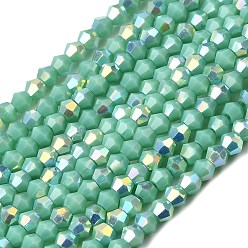 Средний Аквамарин Нити из непрозрачных стеклянных бусин с цветным покрытием AB, двухконусные, граненые, средний аквамарин, 2.5x3 мм, отверстие : 0.7 мм, около 148~149 шт / нитка, 15.35~15.55'' (39~39.5 см)