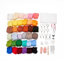 Couleur Mélangete Ensemble d'outils de feutrage à l'aiguille bricolage, Avec des aiguilles de fer, châssis en mousse, stalles en cuir, fermoirs porte-clés, Anneaux ouverts, épingles à oeil, Yeux en plastique et laine, manche en bois, ciseaux, couleur mixte, 6~120x6~90x0.5~29mm