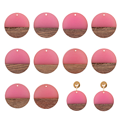 Ярко-Розовый Подвески из смолы и дерева, плоско-круглые, ярко-розовый, 28.5x3.5~4 мм, отверстие : 1.5 мм, 10 шт / коробка