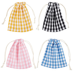 (52) Непрозрачная лаванда 4шт. 4 цвета клетчатые льняные мешки для хранения, мешочки для упаковки на шнурке, прямоугольные, разноцветные, 15.4x14.7x0.3 см, 1 шт / цвет