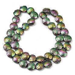 (966) Внутренний цвет Кристалл / Лиловато-лиловый на подкладке Гальванические бусины из натуральной лавы, плоско-круглые, с покрытием цвета радуги, 10x4.5 мм, отверстие : 1.2 мм, около 40~41 шт / нитка, 15.43''~15.75'' (39.2~40 см)