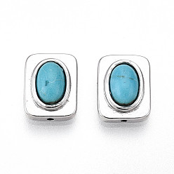 Платина Латунные бусины из синтетической бирюзы, прямоугольные, платина, 9.5x7.5x3.5 мм, отверстие : 0.8 мм