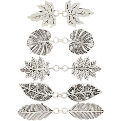 Античное Серебро 5 шт. 5 стили лист сплава кардиган зажимы, зажимы воротника свитера, античное серебро, 70~92.5 мм, 1 шт / стиль