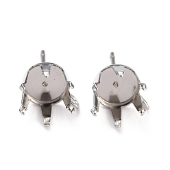 Stainless Steel Color Non-Tarnish 304 Stainless Steel Stud Earring Settings, Prong Earring Settings, with Loop, Flat Round, Stainless Steel Color, Fit for 9mm Rhinestone, 10.5x8.5mm, Hole: 1.8mm, Pin: 0.8mm